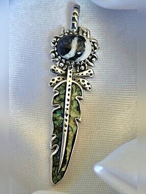 D'Joy White Buffalo & Royston Turquoise Feather Pendant